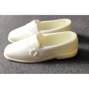 Vintage Ken Barbie Shoes White The Sea Scene Squishy Doll Loafers 1970's